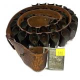Vintage leather cartridge belt with buckle,