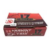 Box of .17 Mach 2 17-grain Hornady V-max