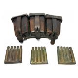 Leather cartridge case with German 8mm brass,