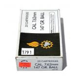 Box of 7.62 147-grain Ball Winchester cartridges,