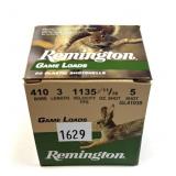 Box of .410 Ga. 3" No. 5 Remington game loads,