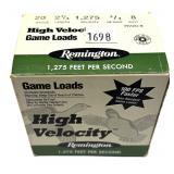 Box of 20 Ga. 2.75" No. 8 Remington game loads,