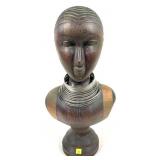 African woman wooden carved bust, bottom marked