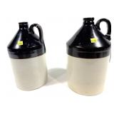 Lot, 2 stoneware jugs, two-toned, 12" H