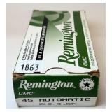 Box of .45 Auto 230-grain Remington MC cartridges,