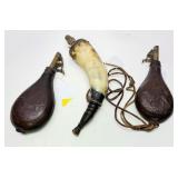 Lot: Powder Horn and 2 Vintage Embossed Leather