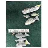 Lot, 2 wooden fishing signs: Welcome to the