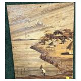 Wood inlay artwork, 21 1/2" x 16 1/2"
