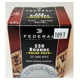 Box of .22 LR hollow point Federal cartridges,