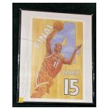Framed Carmelo Anthony drawing/print, frame size: