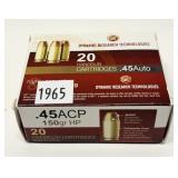 Box of .45 Auto 150-grain HP cartridges, 20 rounds