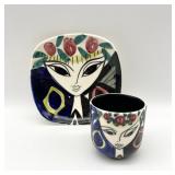 Mid Century Norwegian Inger Waage For Stavangerflint Ceramic Dish and Cup
