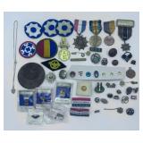 Large Lot of Vintage Military and Fraternal Pins and Patches inc WWI Service Medal