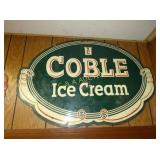 EMB. (RARE) GREEN COBLE ICE CREAM SIGN 36X24