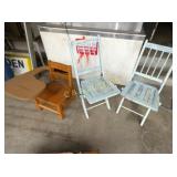 2 EARLY FOLDING CHAIRS AND CHILDS DESK