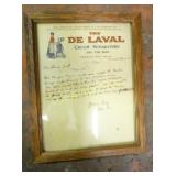 FRAMED DE LAVAL CREAM SEPARTARS LETTER 1906