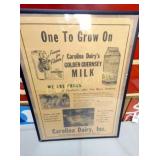FRAMED CAROLINA DAIRY MILK AD SHELBY NC 18X24