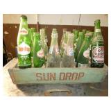 WOODEN SUNDROP CRATE W/ VARIOUS BOTTLES
