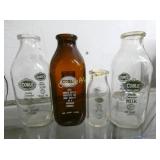 (4) 1/2PINT-QT. COBLE, DL AMBER MILK BOTTLES