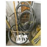 GAS PUMP HOSES, NOZZELS LOT W/ CART