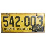 1943 NC LIC. TAG W/ ORIG. DAV TAG
