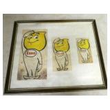 FRAMED ESSO OIL DROP BOY W/ ORIG. DECALS 21X18