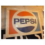 1971 EMB. PEPSI SIGN 48X35 SELF FRAMED (DIRTY)