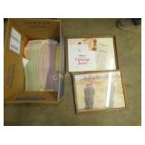 FRAMED ADV. PAPERS, RECEIPTS, FARMING PICTURE ETC