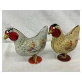 Two Metal Hand-Painted Chicken Figurines, 8ï¿½7 Inch