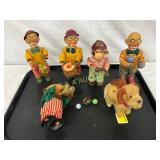 6 Tin and Cloth Wind-Up Toys, 7in to 4in