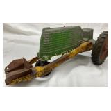 Vintage Green and Yellow Cast Iron Toy Tractor wit