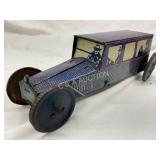 Tin Toy Car with Blue and Yellow Lithograph Detail