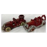 Two Cast Iron Fire Trucks with Rubber Wheels
