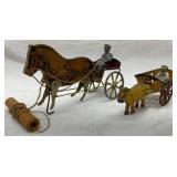 Two Cast Metal and Wooden Horse-and-Buggy Toys