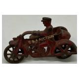 Cast Iron Cop Motorcycle Toy With Sidecar, Red Fin