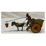 Strauss Tin Wind-Up Donkey Carriage Toy with Bucke