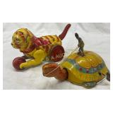 Vintage Tin Litho Wind-Up Toys: Cat with Ball ande Vintage Tin Litho Wind-Up Toys: Cat with Ball ande