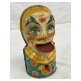 Vintage Tin Lithographed Clown Head Bank by J. Che