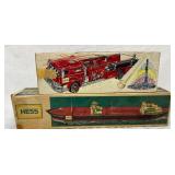 Two Hess Toy Vehicles: Fire Truck and Tanker Ship