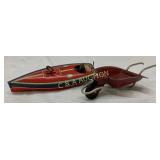 Lindstrom Tin Windup Boat and Wheelbarrow Toys