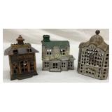 Three Cast Iron Building-Style Toy Banks