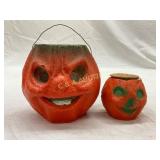 Two Vintage-Style Papier-Mache Pumpkin Lanterns Two Vintage-Style Papier-Mache Pumpkin Lanterns