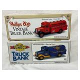 Two 11-12in Die-Cast Truck Banks, Phillips 66 and