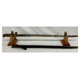 30-Inch WW2-Era Sword with Brass Hilt and Metal Sc 30-Inch WW2-Era Sword with Brass Hilt and Metal Sc