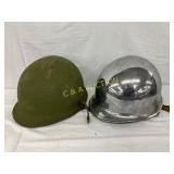 2 WW2-Era Helmets, Including Green Painted and Pol 2 WW2-Era Helmets, Including Green Painted and Pol