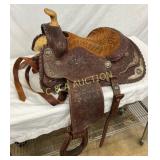 Early Tooled Leather Saddle with Sterling Silver b Early Tooled Leather Saddle with Sterling Silver b