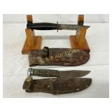 8in-10in Early Fixed-Blade Knives with Leather She 8in-10in Early Fixed-Blade Knives with Leather She