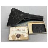 Early WWII Era USMC Leather Gun Holster and USN Em Early WWII Era USMC Leather Gun Holster and USN Em