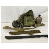 Early U.S. War Era Gas Mask with Carry Bag, Machet Early U.S. War Era Gas Mask with Carry Bag, Machet
