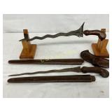 Two Early War Knives with Wooden Sleeves and Conto Two Early War Knives with Wooden Sleeves and Conto